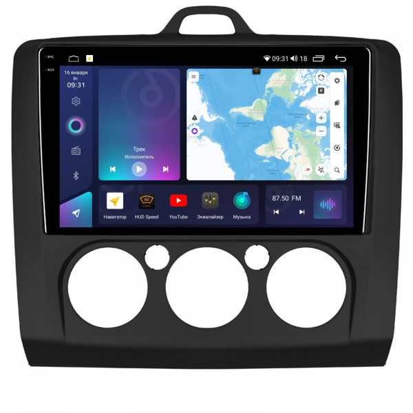 Магнитола на платформе Android Navi PRO 2K 4/32Gb 9" для Ford Focus 2005-2011 A/C черная рамка