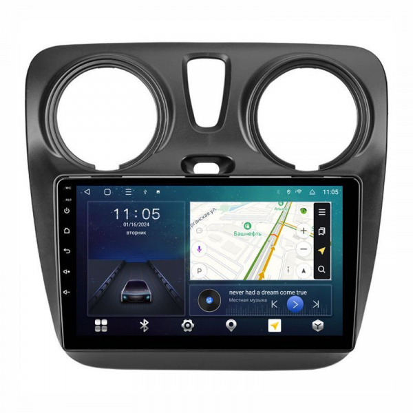 Магнитола Navi S 2+64Gb 9" для Renault Dokker 2012-2020 черная матовая рамка