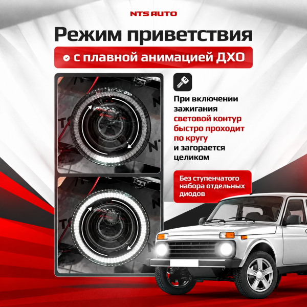 Фары для Lada Niva диодные 7' круглая NTS с ДХО+Поворотник