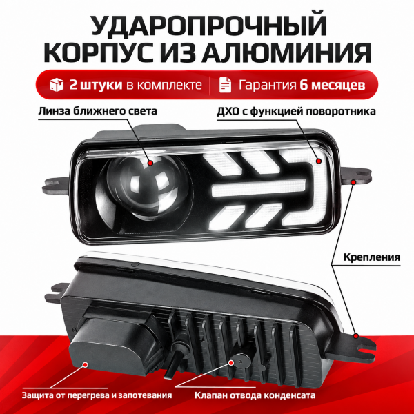 Надфарники для Lada Niva с ближним светом, ДХО и поворотником